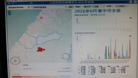 台灣傳染病標準化發生率地圖以臺中市搜尋流感重症為例。圖文／記者於官網實地操作