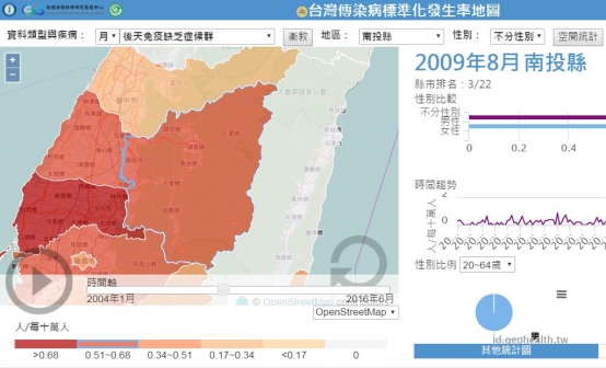 台灣傳染病標準化發生率地圖。圖／http://id.geohealth.tw