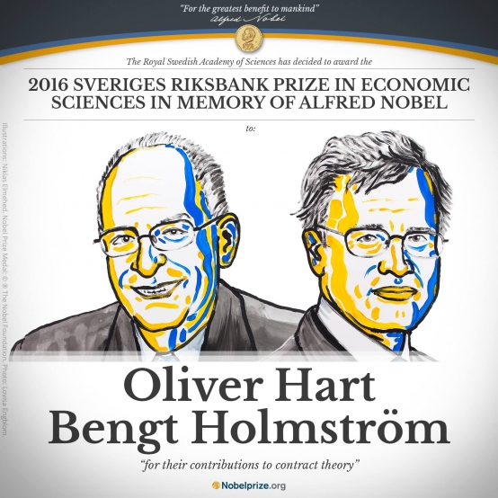 2016年諾貝爾經濟學獎，由美國哈佛大學學者哈特（Oliver Hart）和麻省理工學院學者霍姆斯特姆（Bengt Holmström）獲此殊榮。圖／Nobel Prize臉書