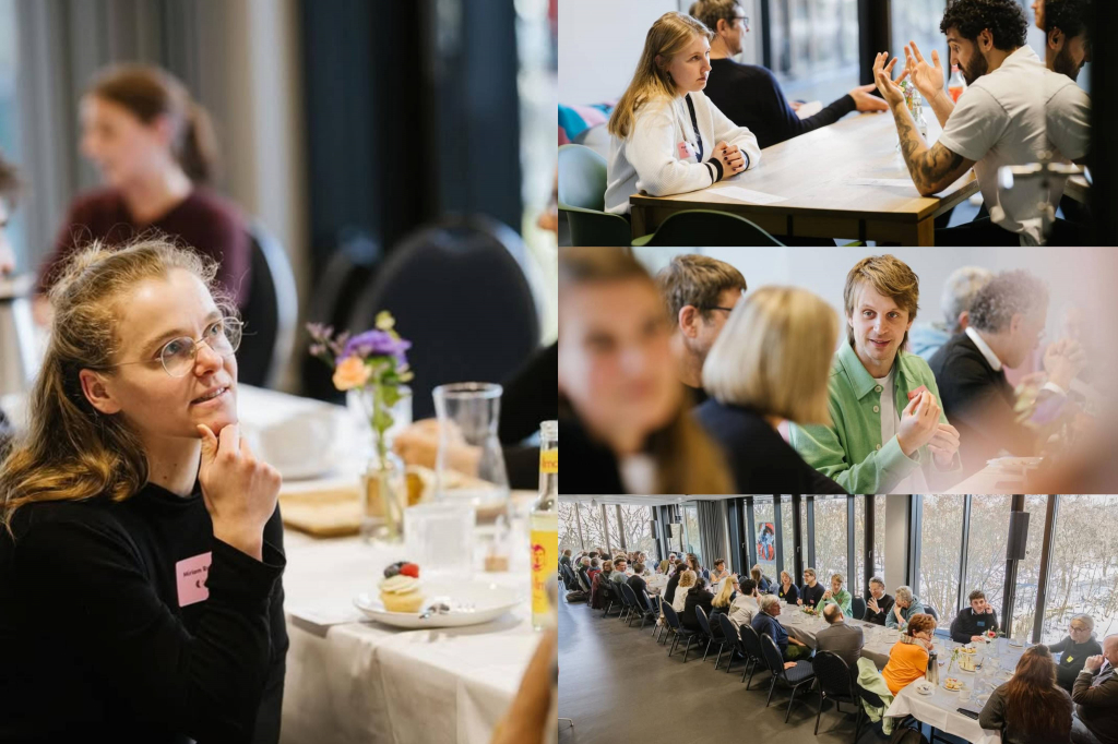 2025年2月17日德國大選倒數一週，ZEIT ONLINE 將 42 位立場不同的民眾，聚集在新聞編輯室，交換意見、分享蛋糕，完成一場公共討論（翻攝自IG:mycountrytalks）。